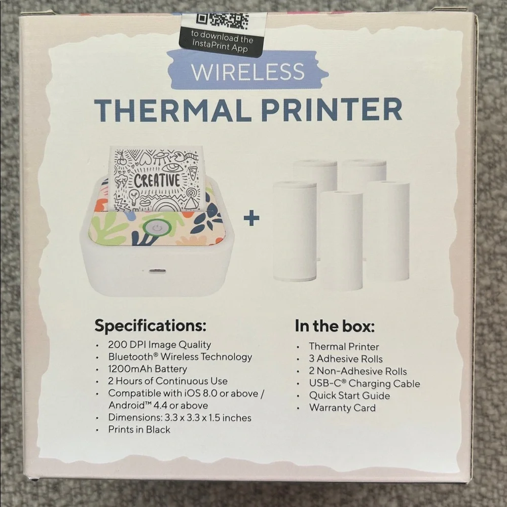 Wireless Thermal Printer w 5 pk. Multi Color Paper
